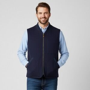 ORVIS Mens XL Vest Wool‎ Blend Full Zip Navy Blue Front Heritage Pockets Outdoor